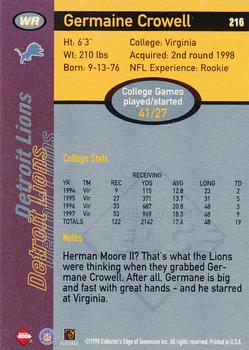 1998 Collector's Edge First Place #216 Germane Crowell Back