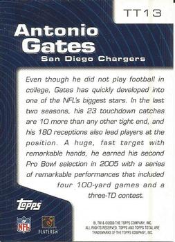2006 Topps Total - Total Topps #TT13 Antonio Gates Back
