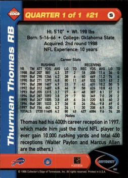 1998 Collector's Edge Odyssey #21 Thurman Thomas Back