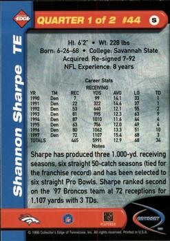1998 Collector's Edge Odyssey #44 Shannon Sharpe Back