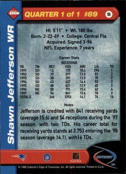1998 Collector's Edge Odyssey #89 Shawn Jefferson Back
