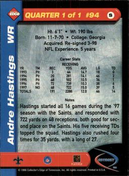 1998 Collector's Edge Odyssey #94 Andre Hastings Back
