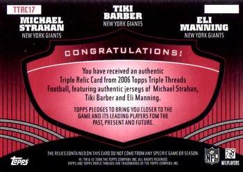 2006 Topps Triple Threads - Relic Combos Red #TTRC17 Eli Manning / Tiki Barber / Michael Strahan Back