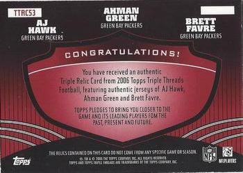 2006 Topps Triple Threads - Relic Combos Red #TTRC53 Brett Favre / Ahman Green / A.J. Hawk Back