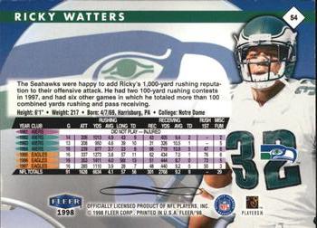 1998 Fleer Tradition #54 Ricky Watters Back