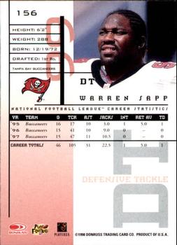 1998 Leaf Rookies & Stars #156 Warren Sapp Back