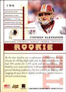 1998 Leaf Rookies & Stars #194 Stephen Alexander Back