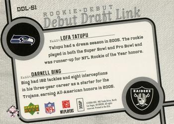 2006 Upper Deck Rookie Debut - Draft Link #DDL-51 Lofa Tatupu / Darnell Bing Back