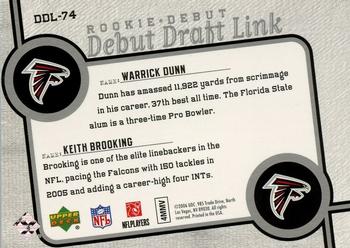 2006 Upper Deck Rookie Debut - Draft Link #DDL-74 Warrick Dunn / Keith Brooking Back