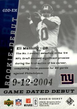 2006 Upper Deck Rookie Debut - Game Dated #GDD-EM Eli Manning Back