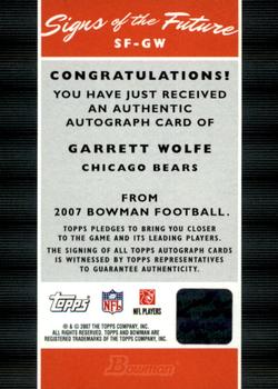 2007 Bowman - Signs of the Future #SF-GW Garrett Wolfe Back