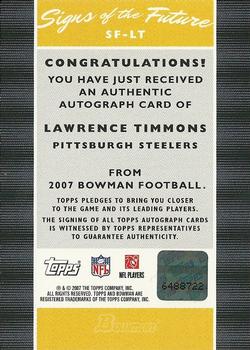 2007 Bowman - Signs of the Future #SF-LT Lawrence Timmons Back