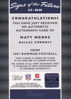 2007 Bowman - Signs of the Future #SF-MM Matt Moore Back
