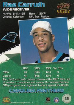 1998 Pacific Paramount #35 Rae Carruth Back