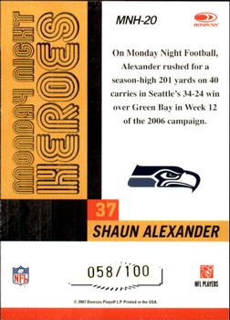 2007 Donruss Classics - Monday Night Heroes Gold #MNH-20 Shaun Alexander Back