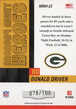 2007 Donruss Classics - Monday Night Heroes Gold #MNH-21 Donald Driver Back