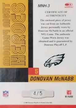 2007 Donruss Classics - Monday Night Heroes Jerseys Jersey Numbers #MNH-3 Donovan McNabb Back