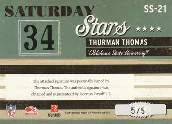 2007 Donruss Classics - Saturday Stars Autographs #SS-21 Thurman Thomas Back