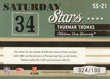 2007 Donruss Classics - Saturday Stars Gold #SS-21 Thurman Thomas Back