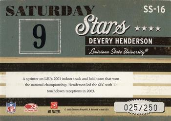 2007 Donruss Classics - Saturday Stars Silver #SS-16 Devery Henderson Back