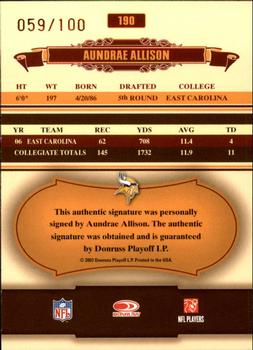 2007 Donruss Classics - Significant Signatures Gold #190 Aundrae Allison Back
