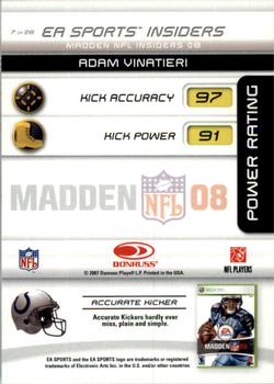 2007 Donruss Gridiron Gear - EA Sports Madden #7 Adam Vinatieri Back