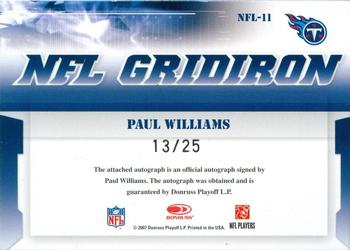 2007 Donruss Gridiron Gear - NFL Gridiron Rookie Signatures #NFL-11 Paul Williams Back