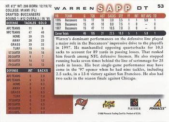1998 Score #53 Warren Sapp Back