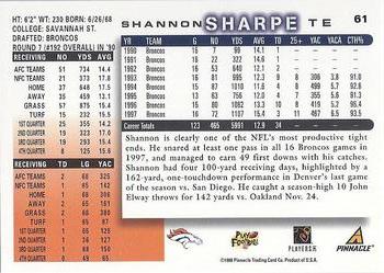 1998 Score #61 Shannon Sharpe Back
