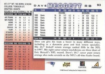 1998 Score #93 Dave Meggett Back