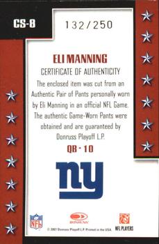 2007 Donruss Threads - Century Stars Materials #CS-8 Eli Manning Back