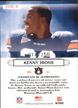 2007 Donruss Threads - College Gridiron Kings Materials #CGK-5 Kenny Irons Back