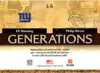2007 Donruss Threads - Generations Gold #G-14 Eli Manning / Philip Rivers Back