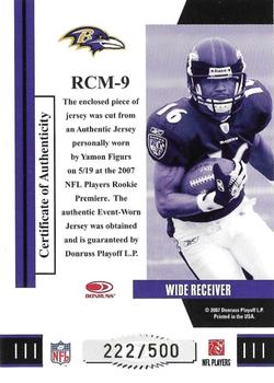 2007 Donruss Threads - Rookie Collection Materials #RCM-9 Yamon Figurs Back