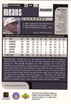1998 UD Choice #155 Natrone Means Back