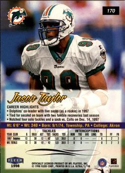 1998 Ultra #170 Jason Taylor Back