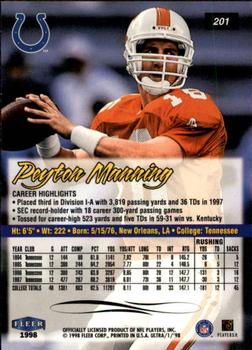 1998 Ultra #201 Peyton Manning Back