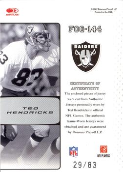 2007 Leaf Certified Materials - Fabric of the Game Jersey Number #FOG-144 Ted Hendricks Back