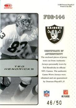 2007 Leaf Certified Materials - Fabric of the Game Position #FOG-144 Ted Hendricks Back