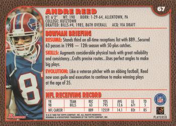 1999 Bowman #67 Andre Reed Back