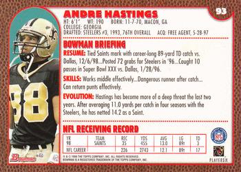 1999 Bowman #93 Andre Hastings Back