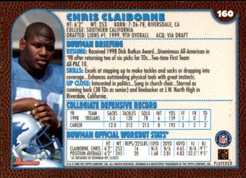 1999 Bowman #160 Chris Claiborne Back