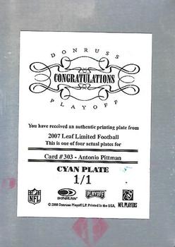 2007 Leaf Limited - Printing Plates Cyan #303 Antonio Pittman Back