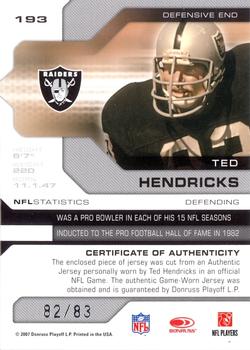 2007 Leaf Limited - Threads Prime Jersey Number #193 Ted Hendricks Back