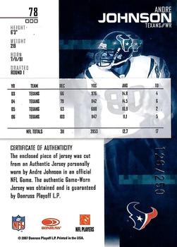 2007 Leaf Rookies & Stars - Materials Gold #78 Andre Johnson Back