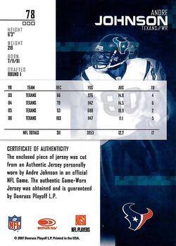 2007 Leaf Rookies & Stars - Materials Gold Retail #78 Andre Johnson Back
