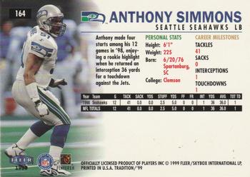 1999 Fleer Tradition #164 Anthony Simmons Back