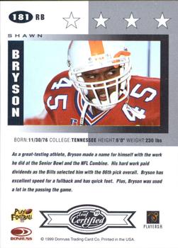 1999 Leaf Certified #181 Shawn Bryson Back