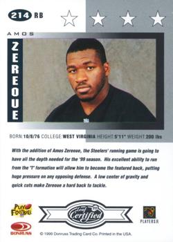 1999 Leaf Certified #214 Amos Zereoue Back