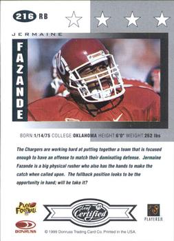 1999 Leaf Certified #216 Jermaine Fazande Back